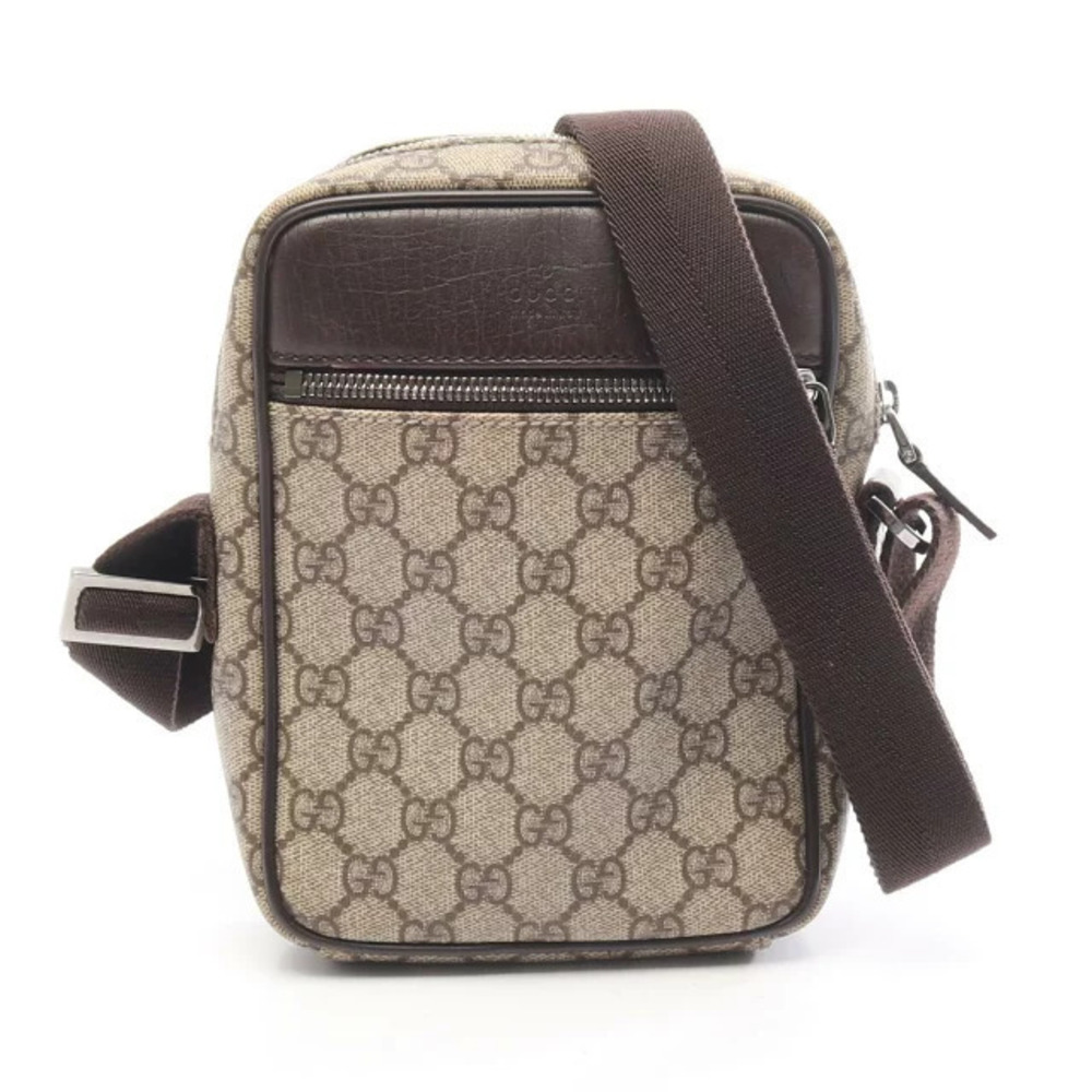 Gucci GG Supreme Shoulder Bag Canvas Leather Beige Cream Brown
